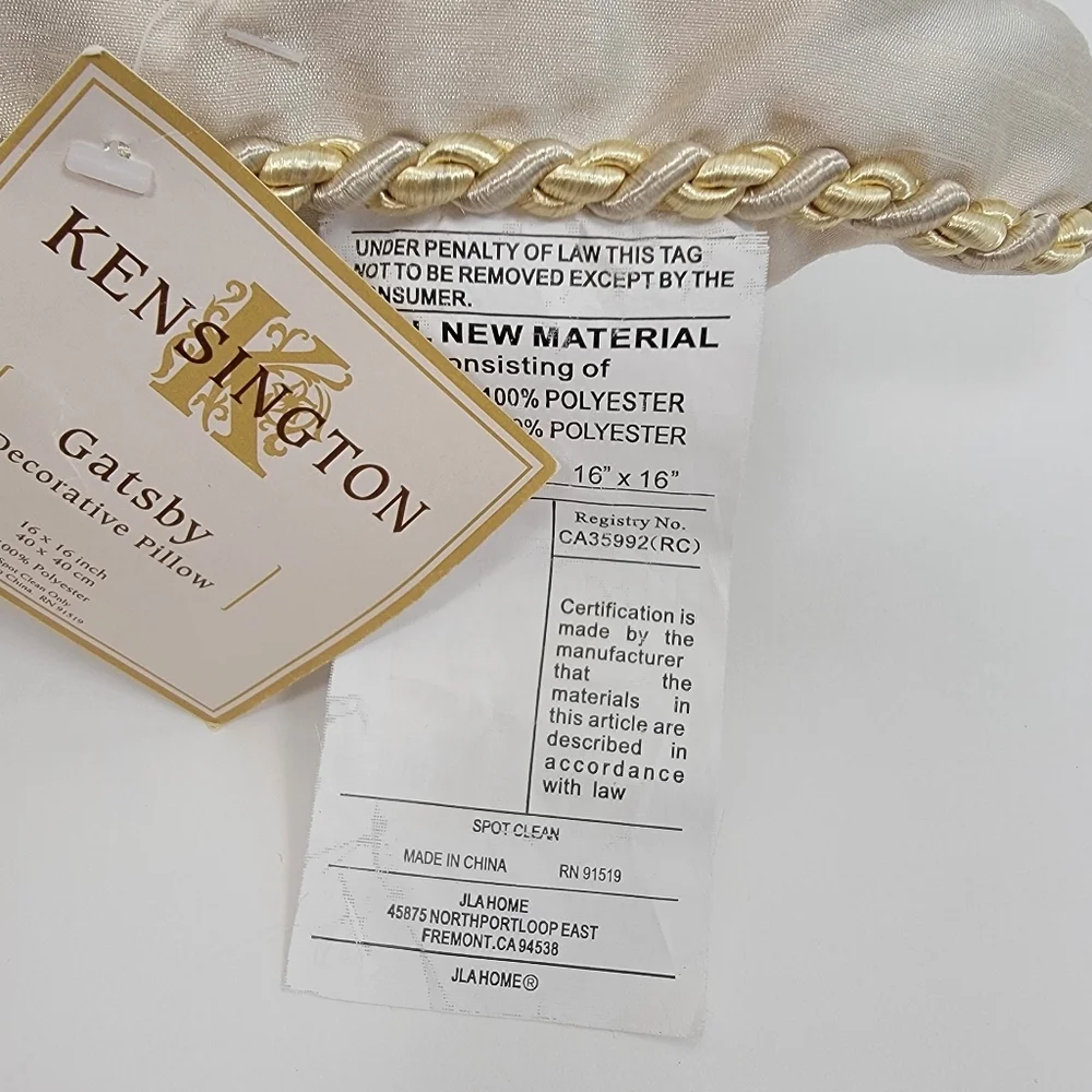 New Kensington Gatsby Cream Gold Damask Accent Pillow with Corded Trim